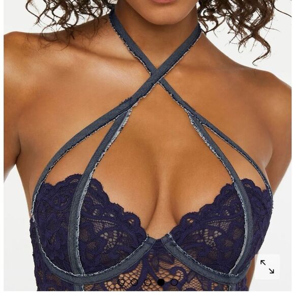 RARE Savage X Fenty blue denim Jean Lace Bodysuit sexy cowboy rodeo Rihanna hot - Picture 3 of 10